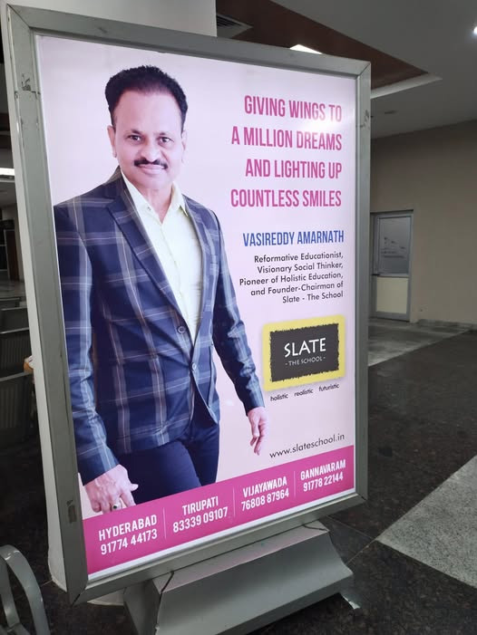 Slate School banner at Tirupati Airport